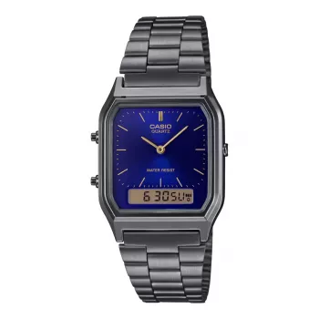 CASIO AQ-230GG-2A Zegarek unisex analogowo-cyfrowy, kwarcowy, 38,8 mm, koperta ze stali nierdzewnej w kolorze gunmetal, niebieska tarcza