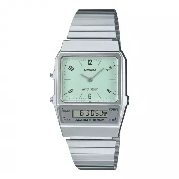 CASIO AQ-800E-3AEF Zegarek Unisex Digitalno-Analogowy 32mm Zielona Tarcza Srebrna Stal Nierdzewna