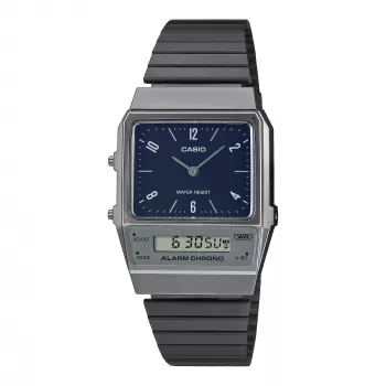 CASIO AQ-800EB-2AEF Zegarek Unisex Analogowo-Cyfrowy, 32mm, Niebieska Tarcza, Srebrna Bransoleta Mesh