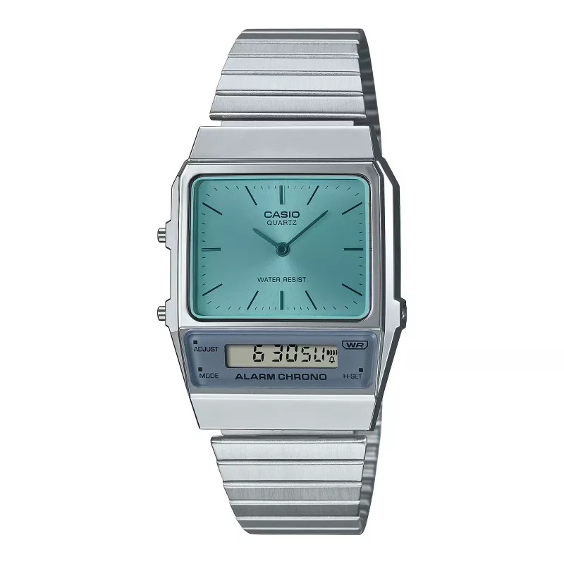 CASIO AQ-800EC-2AE Zegarek unisex analogowo-cyfrowy, 40mm, srebrny/niebieski