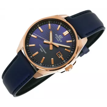 Casio Edifice EFV-150CL-2AVUEF Męski zegarek z niebieską tarczą i brązowym skórzanym paskiem