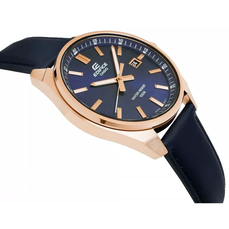 Casio Edifice EFV-150CL-2AVUEF Męski zegarek z niebieską tarczą i brązowym skórzanym paskiem