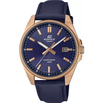 Casio Edifice EFV-150CL-2AVUEF Męski zegarek z niebieską tarczą i brązowym skórzanym paskiem
