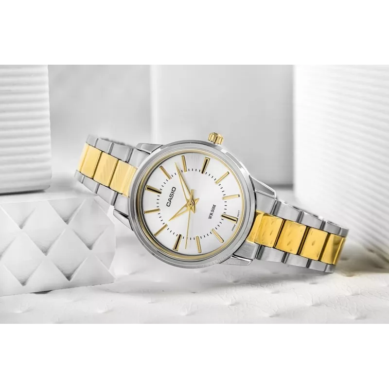 Zegarek damski CASIO LTP-1303SG-7AVDF z analogowym kwarcowym mechanizmem, bransoletą ze stali nierdzewnej i datownikiem