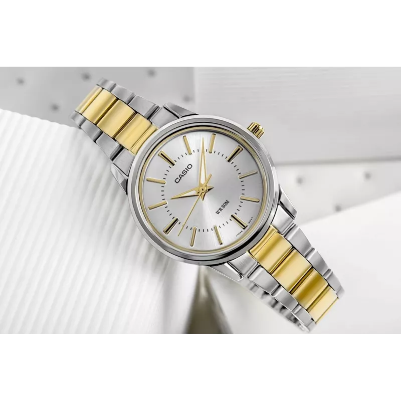 Zegarek damski CASIO LTP-1303SG-7AVDF z analogowym kwarcowym mechanizmem, bransoletą ze stali nierdzewnej i datownikiem