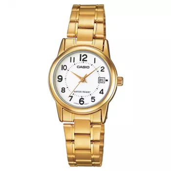 Zegarek damski CASIO LTP-V002G-7B Analogowy Kwarcowy, Koperta ze stali nierdzewnej w kolorze złotym 25 mm, Srebrna tarcza
