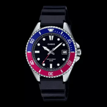 CASIO MDV-10-1A2VDF Męski Zegarek Analogowy Kwarcowy, 38,5 mm, Czarna Tarcza, Pasek Żywiczny, Wodoszczelność 200m