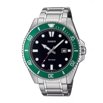 Zegarek męski Casio MDV-107D-3AVEF Analogowy Kwarcowy z Zieloną Tarczą i Bransoletą ze Stali Nierdzewnej, Wodoodporność 200m