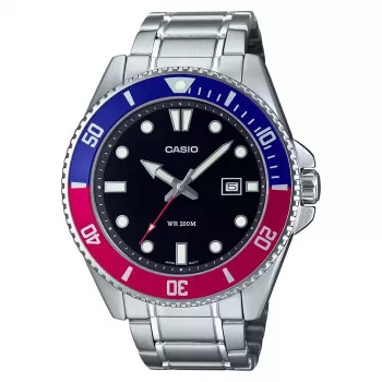 CASIO MDV107D1A3VDF Męski zegarek nurkowy 42mm Stal nierdzewna Czarna tarcza