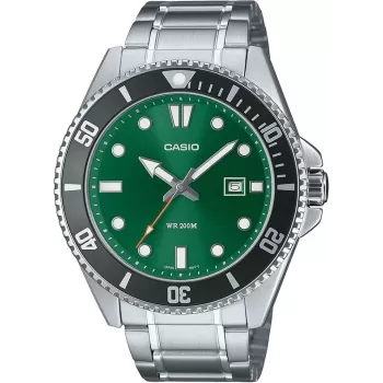CASIO MDV107D3A2VDF Męski Zegarek Analogowy Kwarcowy, 42mm Stal Nierdzewna, Zielona Tarcza, Wodoszczelność 200m