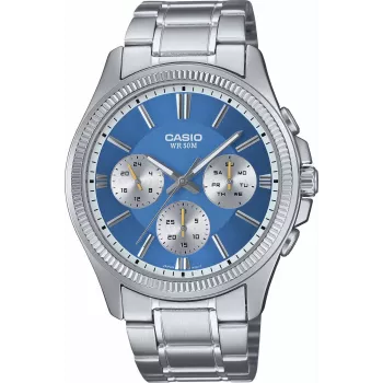 Casio Męski zegarek analogowy kwarcowy MTP1375PD2A2V Niebieska tarcza Stal nierdzewna 43.8mm