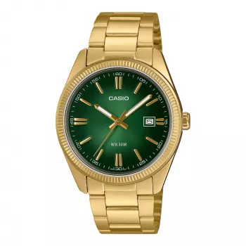 Zegarek męski Casio MTP-1302PGC-3AVEF Analogowy Kwarcowy, Bransoleta ze stali szlachetnej w kolorze złotym, Zielona tarcza