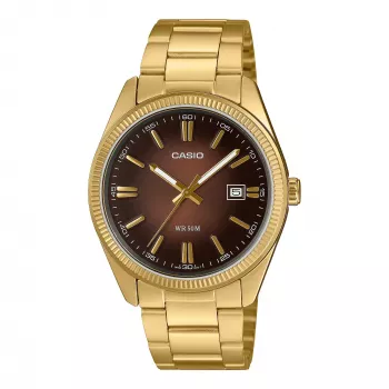 Zegarek męski Casio MTP1302PGC5AV analogowy ze stali nierdzewnej, brązowa tarcza, różowo-złote wykończenie