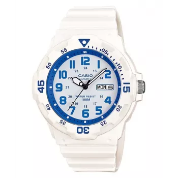 CASIO MRW-200HC-7B2 Unisex Analogowy Zegarek Kwarcowy z Czarnym Paskiem Żywicznym, Białą Tarczą, Kopertą 44,6 mm