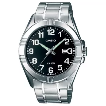 CASIO MTP-1308D-1B Męski Zegarek Analogowy Kwarcowy Stal Nierdzewna 43.5 mm Czarna Tarcza Datownik