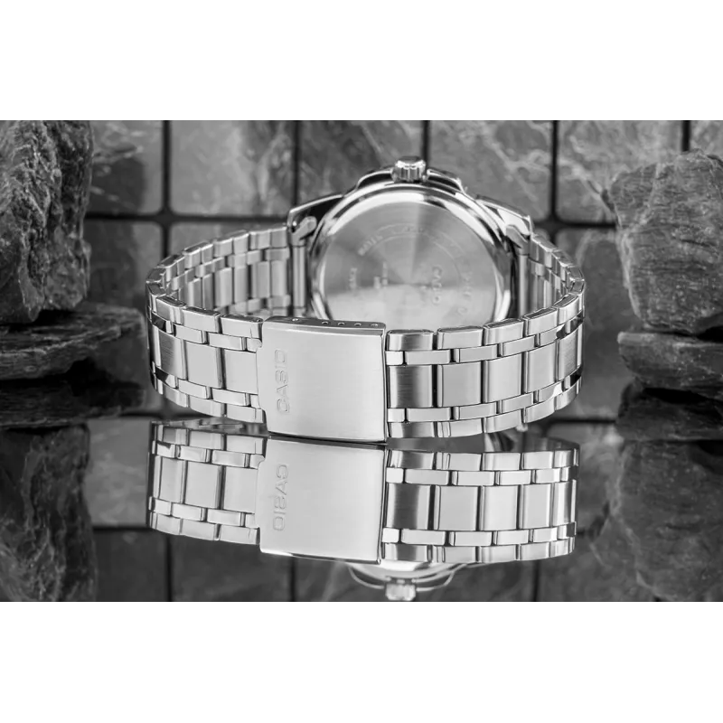Zegarek męski Casio MTP-1314D-2AVEF, analogowy kwarcowy, niebieska tarcza, bransoleta ze stali nierdzewnej, wodoszczelność 50 m