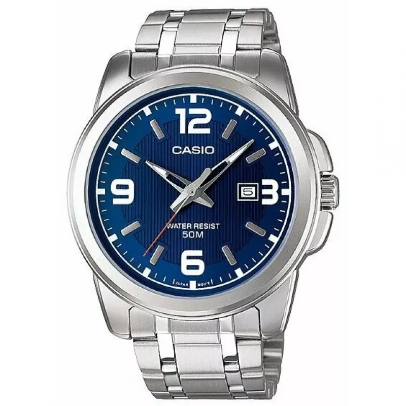 Zegarek męski Casio MTP-1314D-2AVEF, analogowy kwarcowy, niebieska tarcza, bransoleta ze stali nierdzewnej, wodoszczelność 50 m