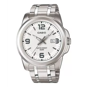 CASIO MTP-1314D-7A Męski Zegarek Analogowy Kwarcowy Stal Nierdzewna Srebrna Tarcza 44,9 mm