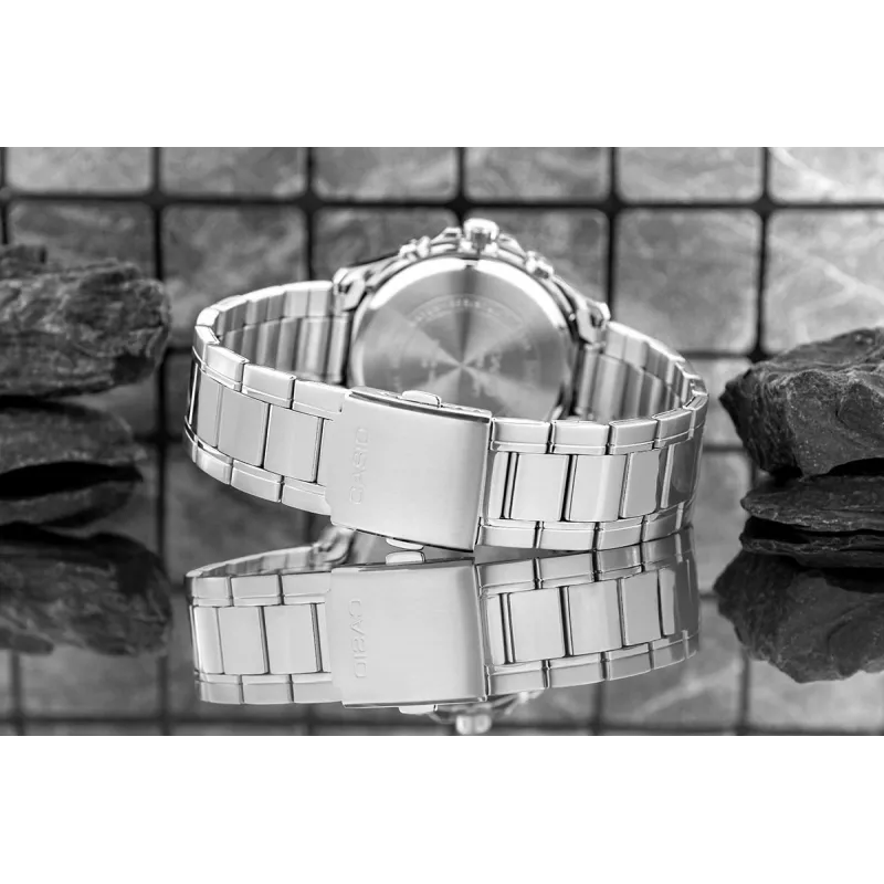 Zegarek męski Casio MTP-1374D-2A3 Analogowy Kwarcowy ze Stalową Bransoletą, Niebieska Tarcza, Dzień-Data, Wodoszczelność 50m