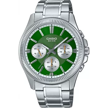 Casio MTP-1375D-3A Męski Zegarek Analogowy Kwarcowy Zielona Tarcza Srebrna Stal Nierdzewna
