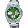 Casio MTP-1375D-3A Męski Zegarek Analogowy Kwarcowy Zielona Tarcza Srebrna Stal Nierdzewna