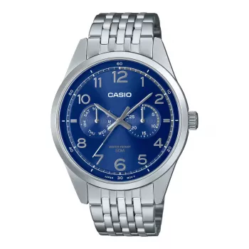 CASIO MTP-E340D-2AVDF Męski Zegarek Analogowy Kwarcowy 42mm Stal Nierdzewna Niebieska Tarcza Data