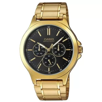 CASIO MTP-V300G-1AUDF Męski Zegarek Analogowy Kwarcowy, 47mm, Koperta ze Stali Szlachetnej Pokryta Jonowo Złotym Odcieniem, Czarna Tarcza, Dzień-Data