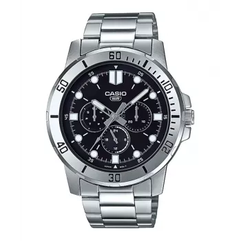 CASIO MTP-VD300D-1E Męski Zegarek Analogowy Kwarcowy ze Stalową Kopertą i Bransoletą 45mm Czarna Tarcza