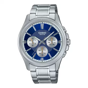 CASIO MTP1375PD2A1V Męski Zegarek Analogowy Kwarcowy 43,8 mm Stal Nierdzewna Niebieska Tarcza