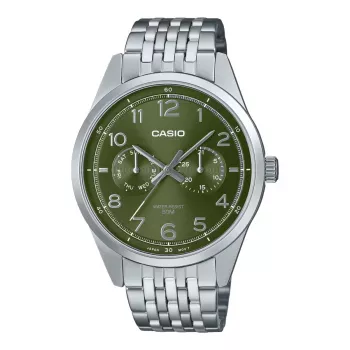 CASIO MTPE340D3AVDF Męski Zegarek Analogowy Kwarcowy 42mm Stal Nierdzewna Zielona Tarcza