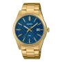 CASIO MTPVD03G2AUDF Męski Zegarek Analogowy Kwarcowy, Koperta ze Stali Nierdzewnej 45mm, Niebieska Tarcza, Bransoleta w Kolorze Złotym, Wodoszczelność 50m