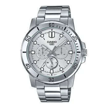 CASIO MTPVD300D-7EUD Męski Zegarek Analogowy Kwarcowy 45mm Stal Nierdzewna Srebrna Tarcza