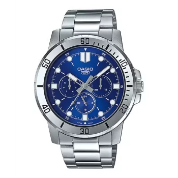 CASIO MTPVD300D2EUD Męski Zegarek Analogowy Kwarcowy 45mm Stal Nierdzewna Niebieska Tarcza