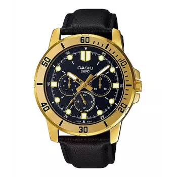 CASIO MTPVD300GL1EU Męski Zegarek Analogowy Kwarcowy 45mm Złoty Stal Nierdzewna Czarna Skóra