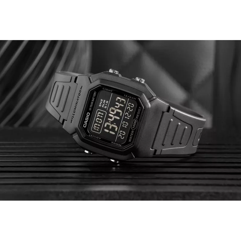 Casio W-800H-1BVES Męski zegarek cyfrowy - wodoszczelność 100 m, mechanizm kwarcowy