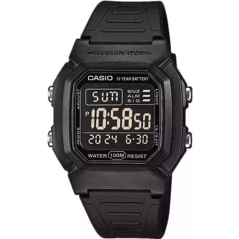 Casio W-800H-1BVES Męski zegarek cyfrowy - wodoszczelność 100 m, mechanizm kwarcowy