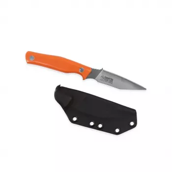 Casström Swedish Field Dresser Pomarańczowy G10 Nóż myśliwski 100mm Ostrze Sandvik 12C27, Pełny trzpień, Pochwa Kydex