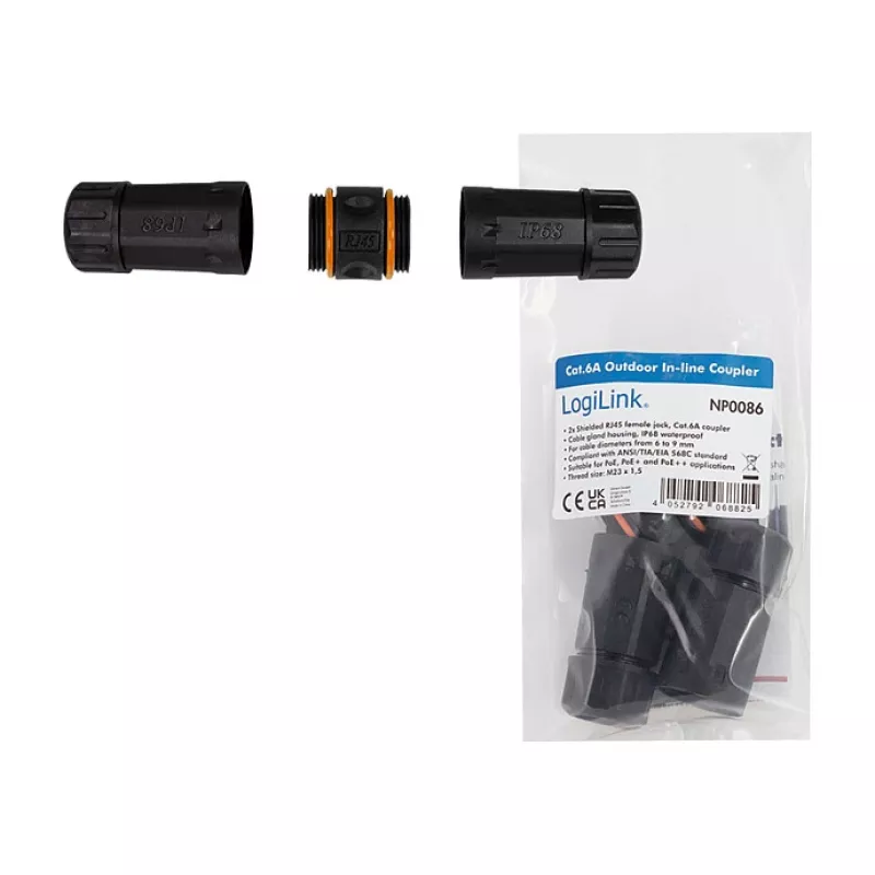 CAT6a złącze zewnętrzne IP68 RJ45 żeńskie-żeńskie ekranowane łącznik Ethernet