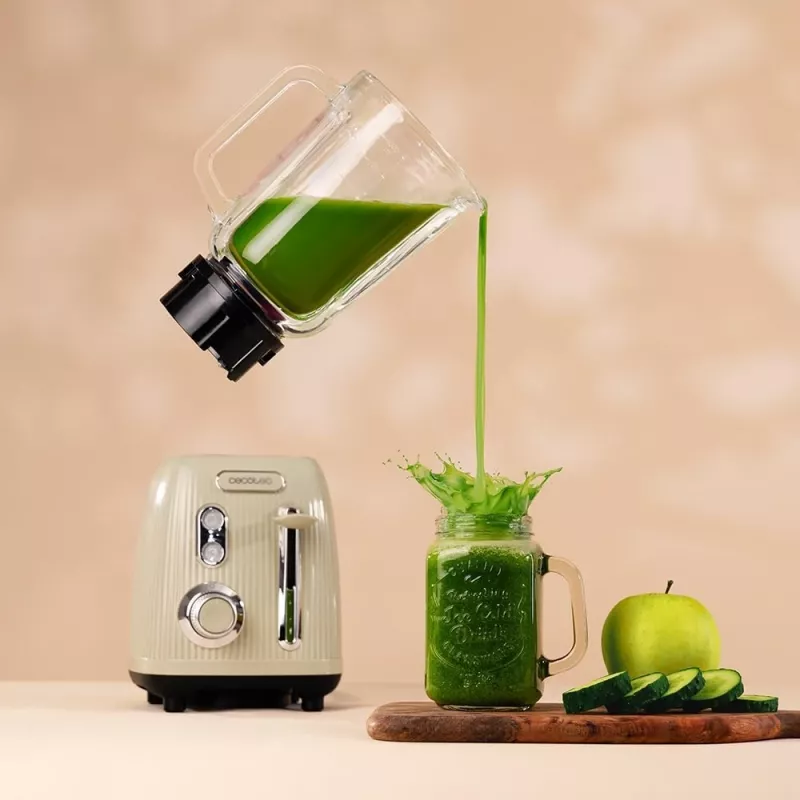 Cecotec Blender Power Black Titanium RetroGreen, 1200 W, 1.5 L Szklany Dzbanek, Zielony