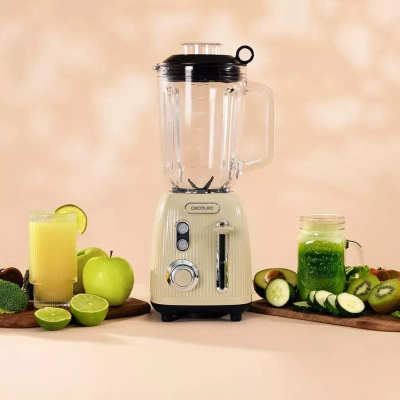 Cecotec Blender Power Black Titanium RetroGreen, 1200 W, 1.5 L Szklany Dzbanek, Zielony