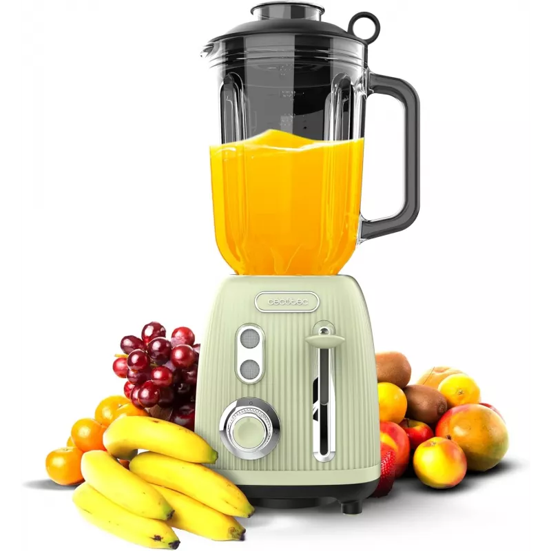 Cecotec Blender Power Black Titanium RetroGreen, 1200 W, 1.5 L Szklany Dzbanek, Zielony
