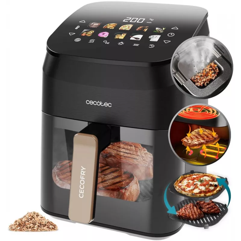 Cecotec Cecofry&Grill Smokin' 4500 Air Fryer z Grillem i Wędzarnią, 4.5 L, 1700 W, Czarny