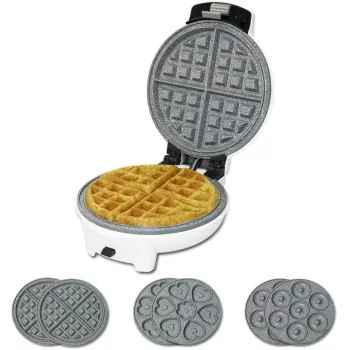 Cecotec Fun Gofrestone 3in1 Waffle Maker | 700 W | 3 Interchangeable Plates for Waffles, Muffins, Donuts | Non-Stick Gofrestone Coating | White