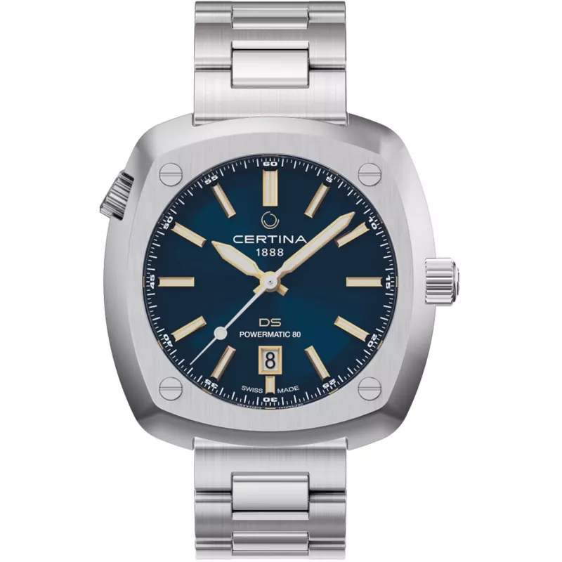 CERTINA DS Action Diver Automatyczny Zegarek Męski 43mm Niebieska Tarcza Stalowa Bransoleta Mesh Mediolańska C041407190410