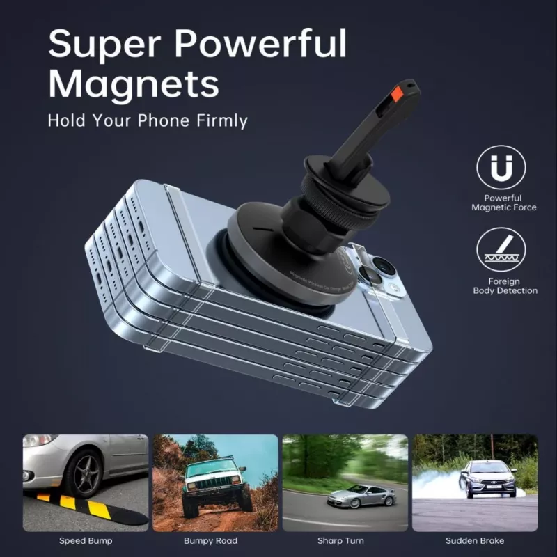 CHOETECH T204-F Magnetyczny Uchwyt Samochodowy z Ładowaniem Bezprzewodowym 15W - Czarny