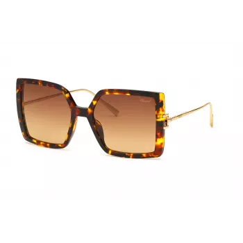 Chopard SCH334M560745 Damskie okulary przeciwsłoneczne Cat Eye, złota metalowa oprawka, brązowe soczewki poliwęglanowe, 56mm
