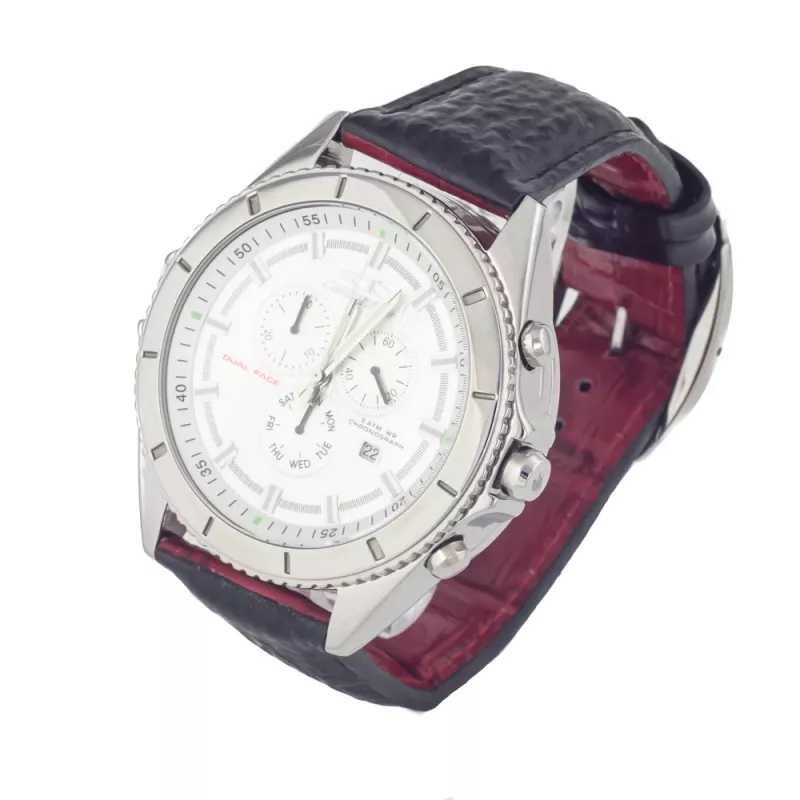 CHRONOTECH MAN CT7636M-02 50mm Kwarcowy Zegarek Chronograf Czarna Tarcza Skórzany Pasek