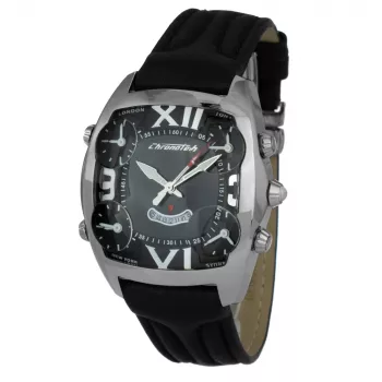 CHRONOTECH MAN CT7677M-02 Analogowy Zegarek Kwarcowy 45mm Czarna Tarcza Skórzany Pasek