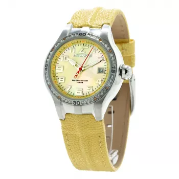 CHRONOTECH Woman CT7980L-05S 37mm Zegarek Kwarcowy Analogowy Biała Tarcza Biały Skórzany Pasek