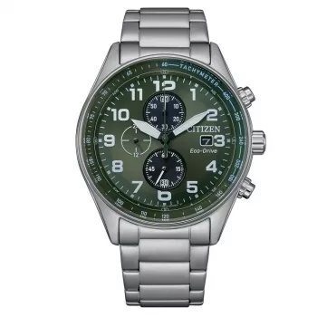 Zegarek CITIZEN Eco-Drive Chronograph CA0770-72X 43mm Stal nierdzewna Zielona Tarcza Męski